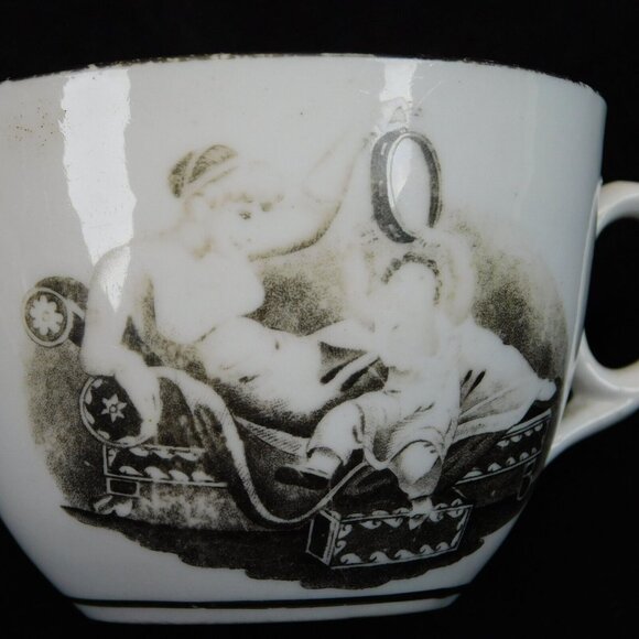 English Regency Mother Daughter Antique China Black White Coffee Cup Victorian - Picture 5 of 8